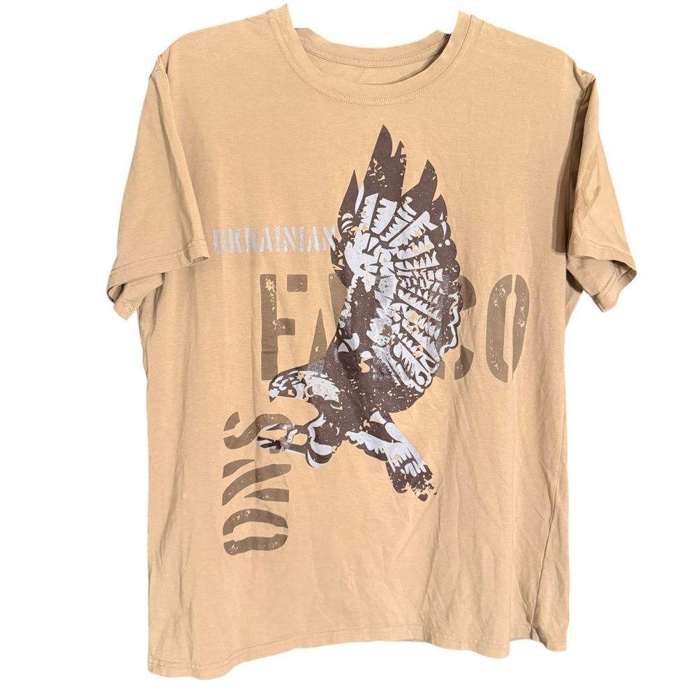Ukrainian Army Tan T-Shirt with Eagle Graphic Size Large